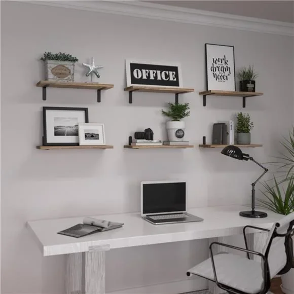 Wood Floating Shelves Set of 6 for Wall Decor, eFloating Shelves -Rustic Brown